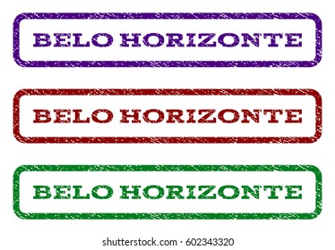 Belo Horizonte watermark stamp. Text tag inside rounded rectangle frame with grunge design style. Vector variants are indigo blue, red, green ink colors. Rubber seal stamp with dirty texture.