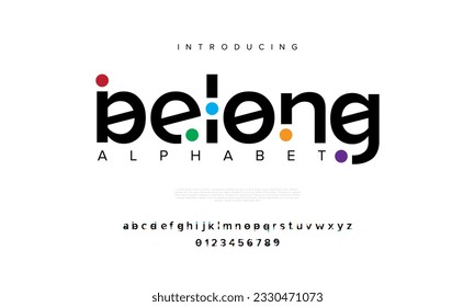 Belong abstract digital technology logo font alphabet. Minimal modern urban fonts for logo, brand etc. Typography typeface uppercase lowercase and number. vector illustration