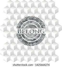 Belong grey emblem. Retro with geometric cube white background