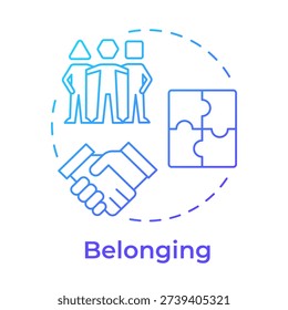 Belonging blue gradient concept icon. Business teamwork, corporate growth. Problem solution. Round shape line illustration. Abstract idea. Graphic design. Easy to use in presentation, article