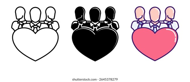 Belonging icon represented by employees, love Line, Filled, Color style.