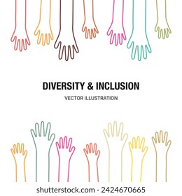 Belonging and inclusion concept as a symbol of acceptance and integration with diversity and support of different cultures as diverse races and unity symbol holding hands together. Vector illustration