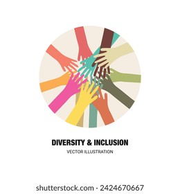 Belonging and inclusion concept as a symbol of acceptance and integration with diversity and support of different cultures as diverse races and unity symbol holding hands together. Vector illustration