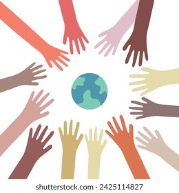 Belonging and inclusion concept as a symbol of acceptance and integration with diversity and support of different cultures as diverse races and unity symbol holding planet in the hand. Vector.