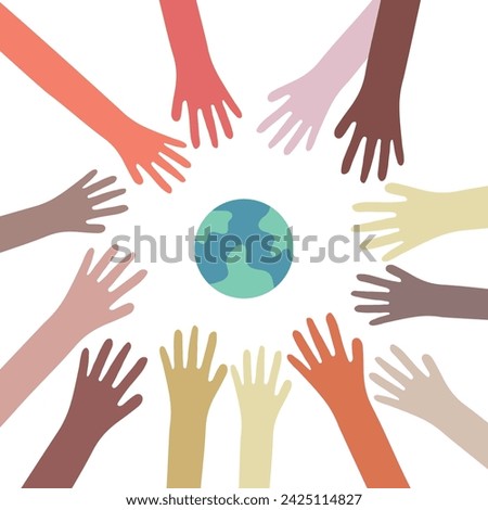 Belonging and inclusion concept as a symbol of acceptance and integration with diversity and support of different cultures as diverse races and unity symbol holding planet in the hand. Vector.