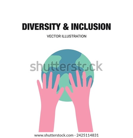 Belonging and inclusion concept as a symbol of acceptance and integration with diversity and support of different cultures as diverse races and unity symbol holding planet in the hand. Vector.