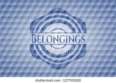 Belongings blue emblem with geometric pattern.