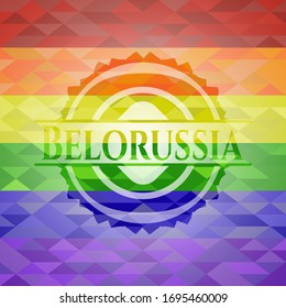 Belorussia on mosaic background with the colors of the LGBT flag