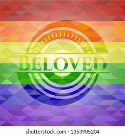Beloved emblem on mosaic background with the colors of the LGBT flag