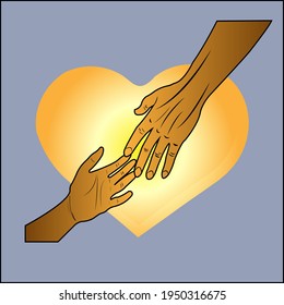 Beloved hands on a background of hearts.Stylish card for Valentine's Day. Vector illustration