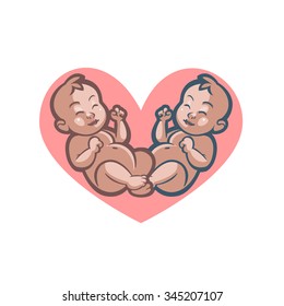 beloved newborn little babies smiling with small arms and legs - stylized art for logos, signs, icons and design cards, invitations and baby shower 