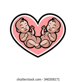 beloved newborn little baby smiling with small arms and legs - stylized art for logos, signs, icons and design cards, invitations and baby shower 