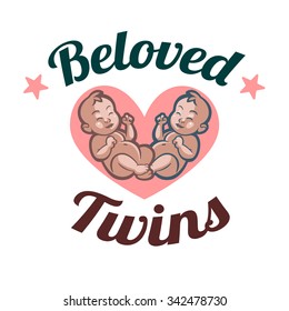 beloved newborn little baby smiling with small arms and legs - stylized art for logos, signs, icons and design cards, invitations and baby shower 