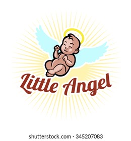 beloved newborn little baby smiling with small arms and legs - stylized art for logos, signs, icons and design cards, invitations and baby shower 