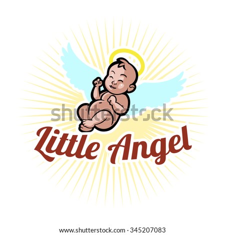 beloved newborn little baby smiling with small arms and legs - stylized art for logos, signs, icons and design cards, invitations and baby shower 