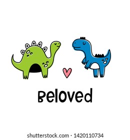 Beloved. Vector illustration of loving dinosaurs. Cartoon style, flat.