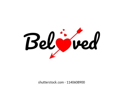 beloved word text with red broken heart with arrow concept, suitable for logo or typography design