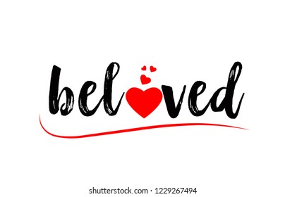 beloved word text with red love heart suitable for logo or typography design