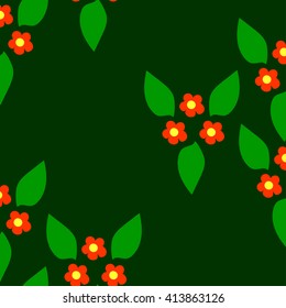 below bouquets of flowers in a pattern on a green background