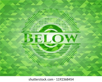 Below green emblem with triangle mosaic background