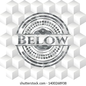 Below grey badge with geometric cube white background