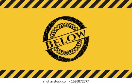 Below inside warning sign, black grunge emblem. Vector Illustration. Detailed.