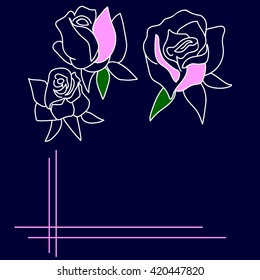 below the line and roses on a blue background