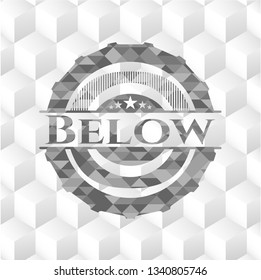 Below realistic grey emblem with geometric cube white background