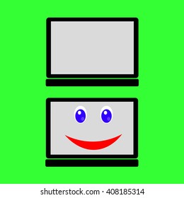 below two laptops on a green background in comic form