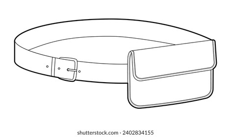 Belt Bag silhouette. Fashion accessory technical illustration. Vector satchel front 3-4 view for Men, women, unisex style, flat handbag CAD mockup sketch outline isolated