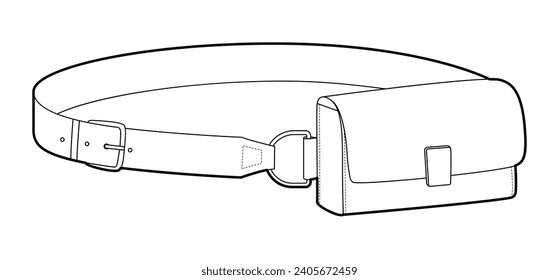 Belt Bag silhouette. Fashion accessory technical illustration. Vector satchel front 3-4 view for Men, women, unisex style, flat handbag CAD mockup sketch outline isolated