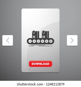 Belt, box, conveyor, factory, line Glyph Icon in Carousal Pagination Slider Design and Red Download Button