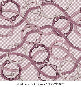 Belt with buckle abstract pattern. Seamless background.Pink fashine illustration. Design with accessories.Vector.