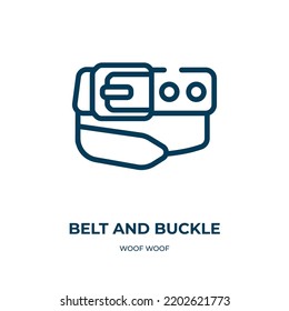 Belt and buckle icon. Linear vector illustration from woof woof collection. Outline belt and buckle icon vector. Thin line symbol for use on web and mobile apps, logo, print media.