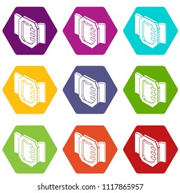 Belt buckle icons 9 set coloful isolated on white for web