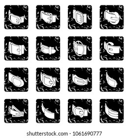 Belt buckle icons set vector grunge isolated on white background 