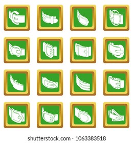 Belt buckle icons set vector green square isolated on white background 