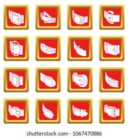 Belt buckle icons set vector red square isolated on white background 