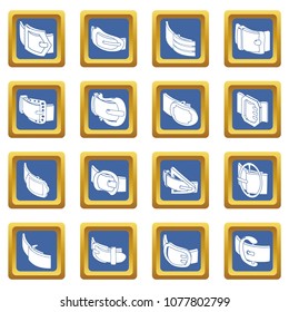 Belt buckle icons set vector blue square isolated on white background 
