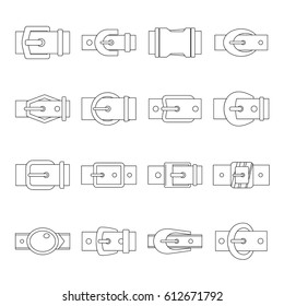Belt buckles icons set. Outline illustration of 16 belt buckles vector icons for web svg
