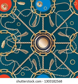 Belt and chain .Seamless pattern with chain and braid for fabric design, packaging, paper Vector etc.