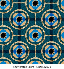 Belt and chain .Seamless pattern with chain and braid for fabric design, packaging, paper Vector etc.