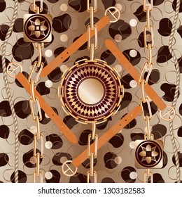 Belt and chain .Seamless pattern with chain and braid for fabric design, packaging, paper Vector etc.
