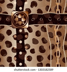 Belt and chain .Seamless pattern with chain and braid for fabric design, packaging, paper Vector etc.