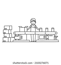 belt conveyor doodle icon, vector illustration
