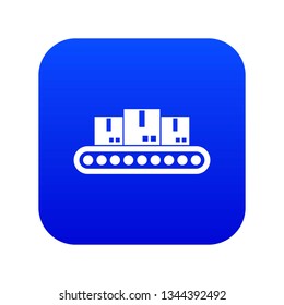Belt conveyor with load icon digital blue for any design isolated on white vector illustration