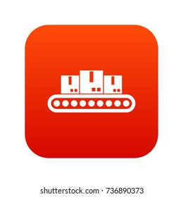 Belt conveyor with load icon digital red for any design isolated on white vector illustration