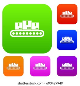 Belt conveyor with load set icon in different colors isolated vector illustration. Premium collection