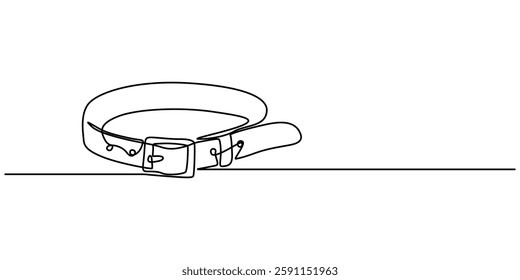 Belt drawn in one continuous line. hand drawing, minimalism. Vector illustration, one line art belt buckle vector illustration. outline art, pro concept, strap, hand drawn and sketch style. 