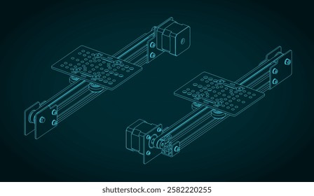 Belt driven linear actuator isometric blueprints